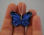 Hand Painted Butterfly Necklace 18" Sterling Silver Chain and gift box included
