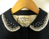 40s Navy Jacket Blazer With Beautiful Embroidered Beaded Collar