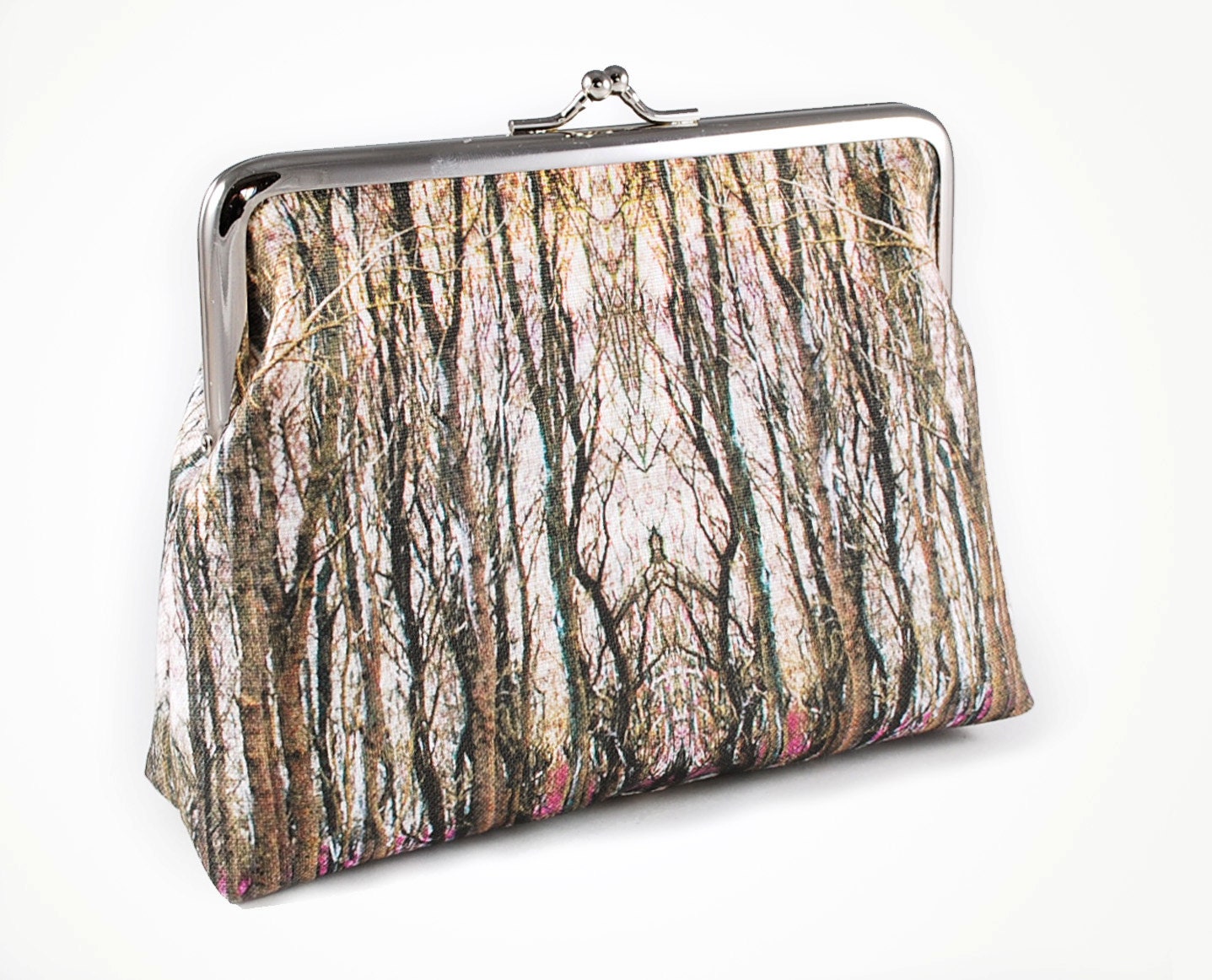 6 inch clutch purse with original woodland photomontage fabric design