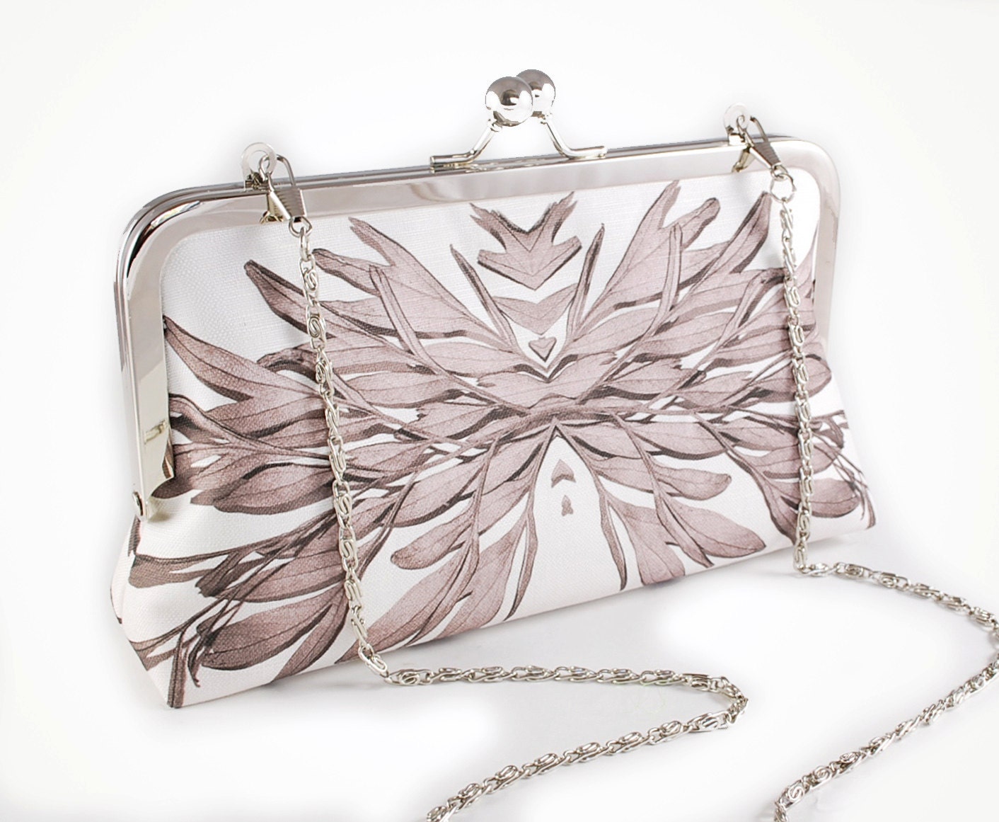 Clutch purse with botanical print and chain