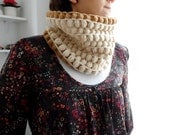 Chunky Scarf Cowl in Cream Brown Crochet Neckwarmer