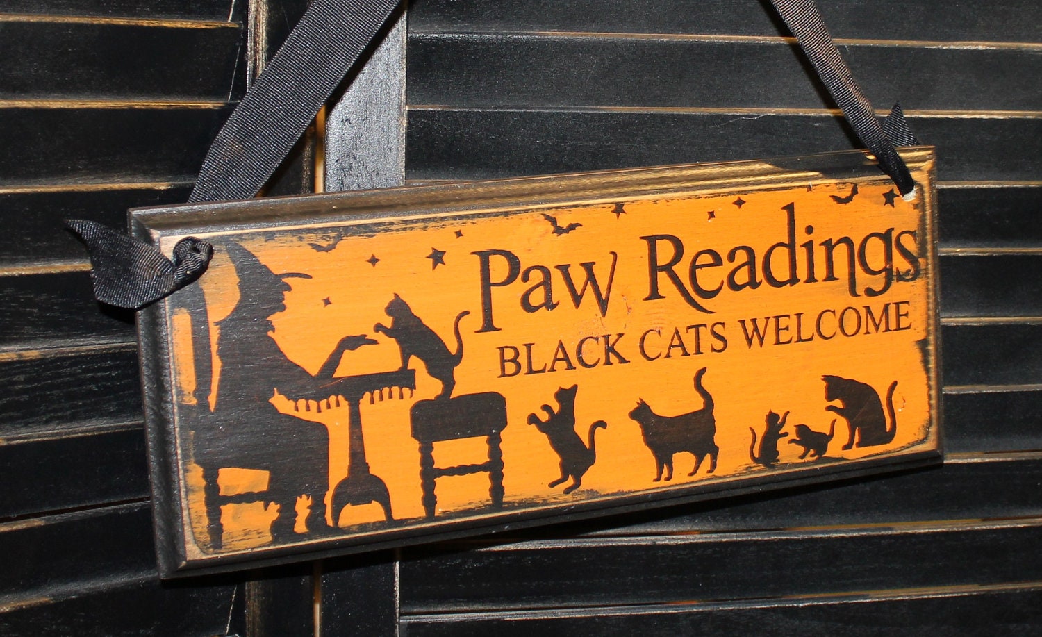 Halloween Sign/Paw Readings Sign Black Cat/Orange Black