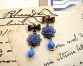 Dangle Flower Earrings Blue Earrings Drop Bow Earrings Flower Jewelry