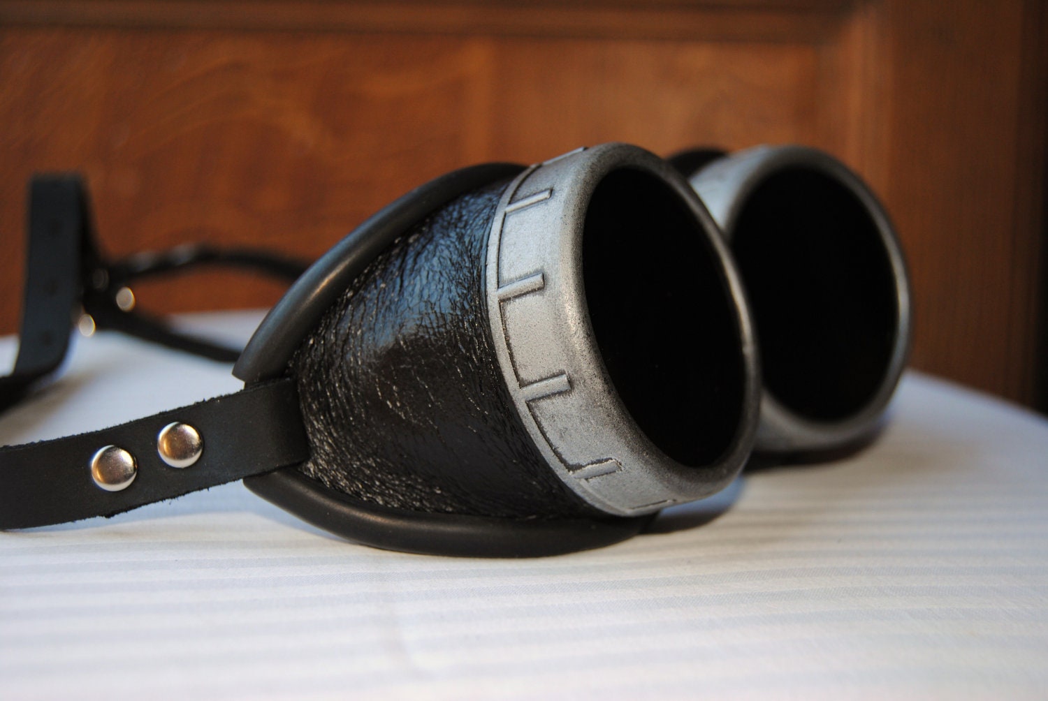 Black leather steampunk goggles
