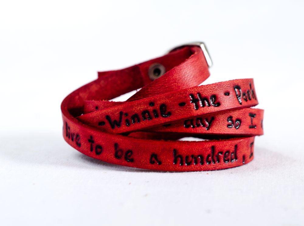 One-Hundred Minus a Day - Winnie the Pooh Quote on Ultra Long Leather Wrap Bracelet