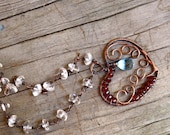Heart pendant  necklace wire wrapped beaded pendant gemstones elegant classic jewelry