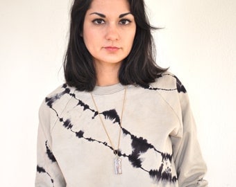 Hand Dyed Striped Sweater Black and Taupe River Rock Pattern