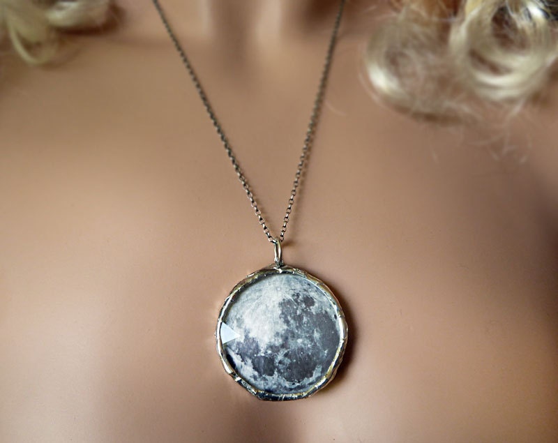Full Moon Necklace. Silver Moon Jewelry. Phases of the Moon Pendant. Sterling Silver Chain. Moon Jewelry