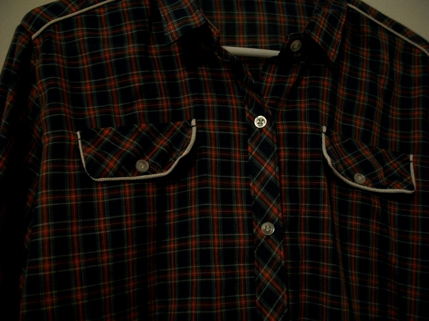 Vintage 70s plaid western button up top - FREE shipping worldwide