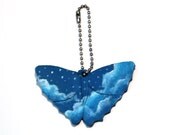 Cloud and Stars Butterfly - Handmade Leather Keychain