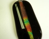 Black Lighting Strikes.  Rainbow Dichroic Fused Pendant. Silver Snake Chain
