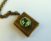 Bronze and Dichroic  Locket Book Pendant