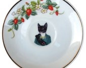 SALE - Kitty Scout Portrait - Altered Vintage Tea Cup Saucer Plate