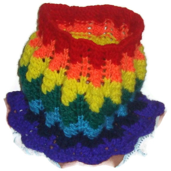 Hand Knit Chevron Scarf - Colorful Neckwarmer in Multi-tones of Purple Bue Green Yellow Orange Red - Womens Accessories - Winter Fashion
