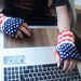 Hand Knit Fingerless Gloves - Mens USA Flag Design - Red, White, Blue - beer glove - Winter Accesories