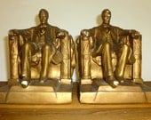 Mid Century Plaster President Abraham Lincoln Bookends Alexander Backer Co. 1950's Patriotic Art Sculpture