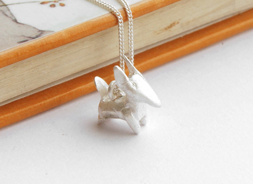 ZORRO necklace - Infancia Series - Le Petit Prince inspired, silver fox pendant, organic, animal, miniature, french, white, 18" curb chain