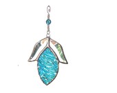 Blue Stained Glass Sun Catcher Blue Turquoise Handmade OOAK