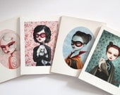 Girl Wonders - Set 1 - 4 blank super girl notecards- by Mab Graves - for your little Super Hero