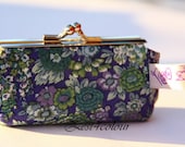 Lipbalm lipstick Case silver frame blue green multiflower Liberty cotton