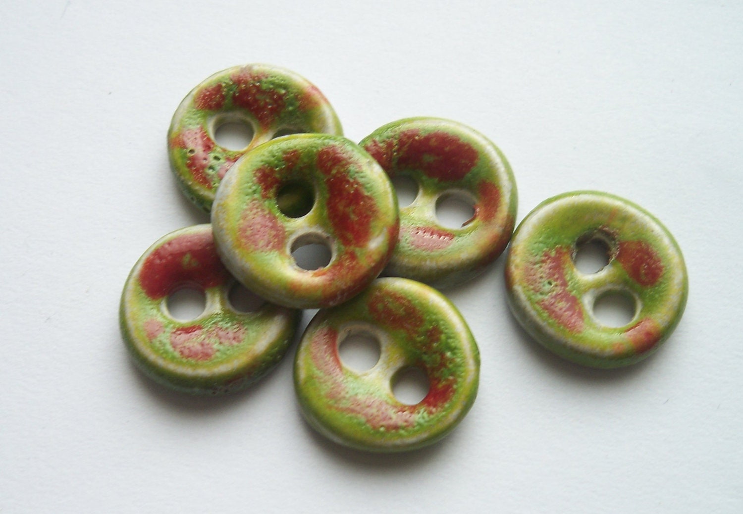 Lime Green with Red Spots Ceramic buttons