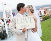 Love Wins Distressed Sign in Cream with Grey Letters Vintage Style for all the Monkees over at Momastery - Great wedding photo prop