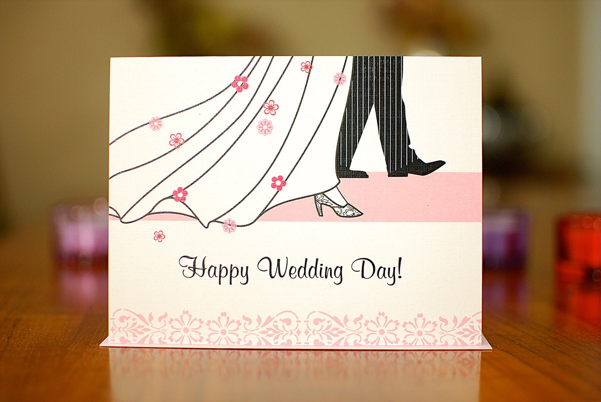 Runway Wedding - Pink and Black Congratulations Card on 100% Recycled Paper