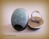 Large pale blue ring - crystal agate - extra large adjustable cocktail ring - oversize - 30 x 40 gem cabochon with silver setting.