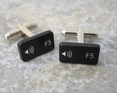 Apple volume Key Cuff Links, black - Sterling Silver Plated Recycled MAC Power Button, gift, wedding, anniversary, birthday