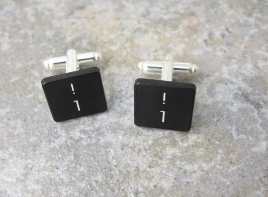 Apple Key Cuff Links, exclamation point, number 1, black - Sterling Silver Plated, Recycled, MAC, men, wedding, anniversary, birthday, gift