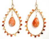 Teardrop Earrings (medium)-  Semi Precious Fire Opal, Carnelian & 14K Gold Fill. Ombre/Fiery/ Custom/ Fashion/ timeless