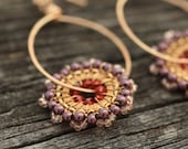 SALE - Teardrop Bloom Earrings - Aubergine - Jewelry, Drop, Beadwork, Dangle, Hoop, Earrings