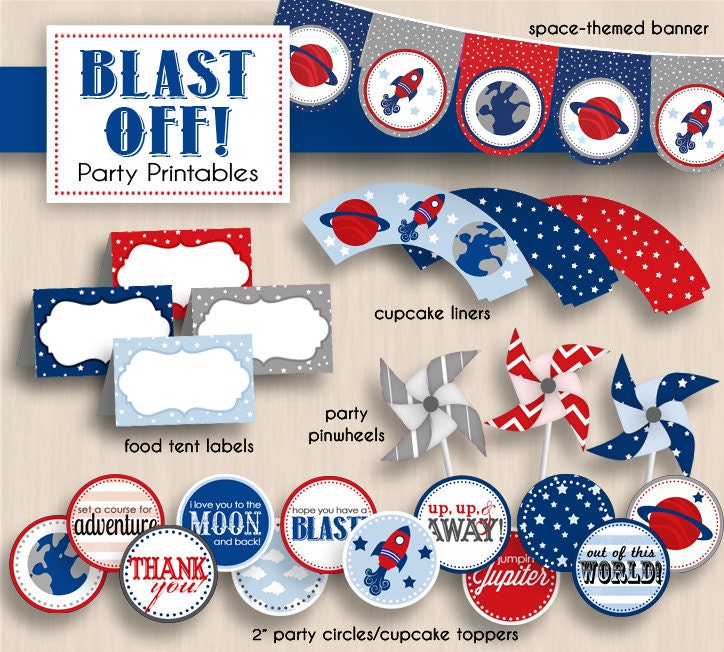 BLAST OFF Birthday Party Printable Package in by PrintasticDesign