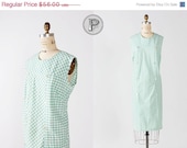 SALE....two day sale // 1960s dress plus size / 60s white and green gingham dress : Sno Cone
