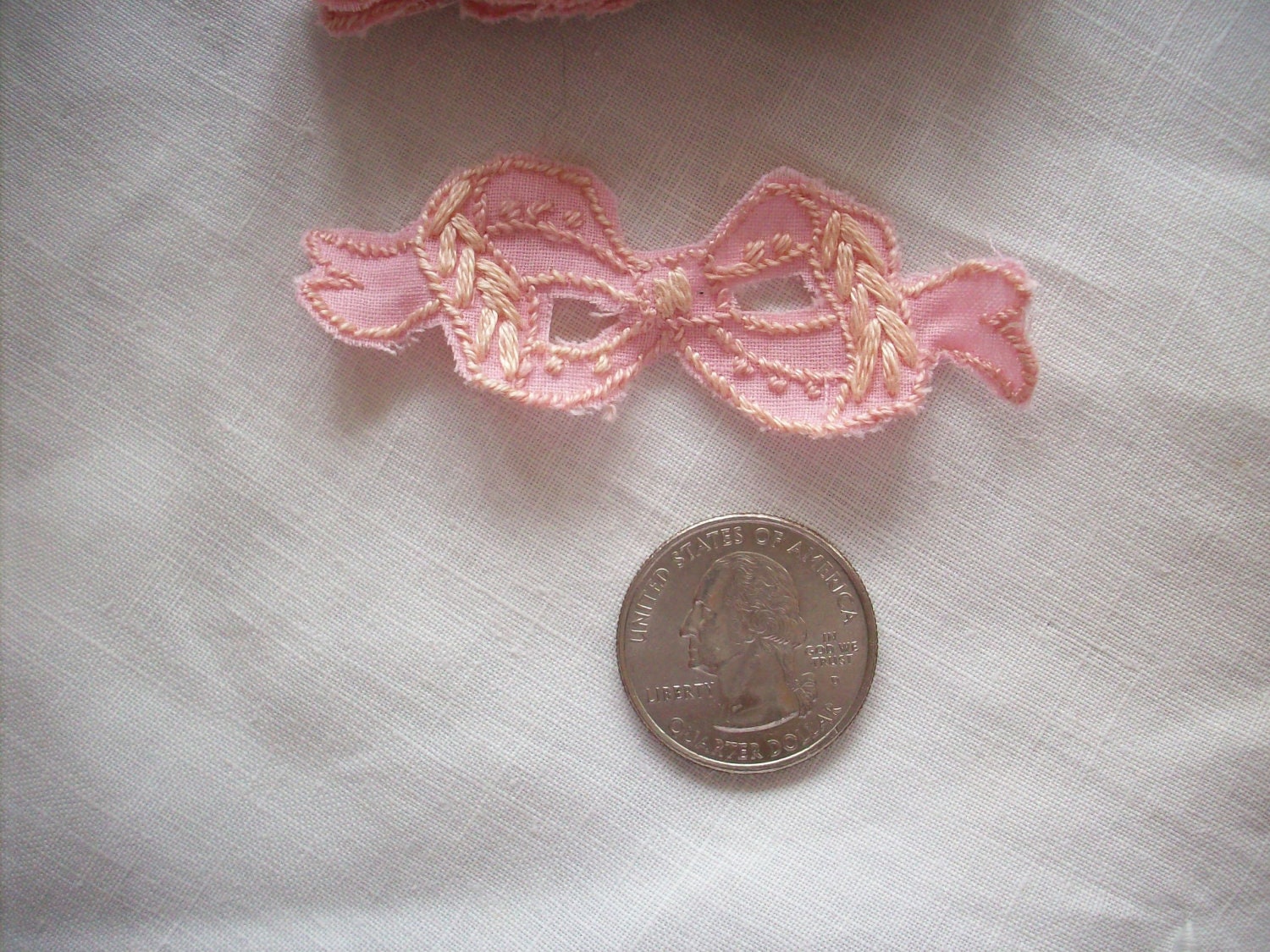 3 Precious pink hand embroidered bows