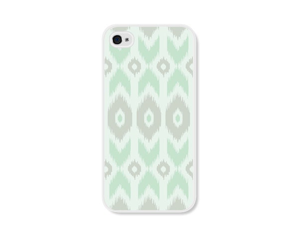 Mint Green Geometric Ikat Apple iPhone 4 Case - iPhone 4 Cover - Tribal Southwest iPhone 4 Skin - Mint Green Grey White Cell Phone
