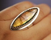 Labradorite  Ring with Gallery Wire and Wide Band - brushed finish - statement ring - cocktail ring