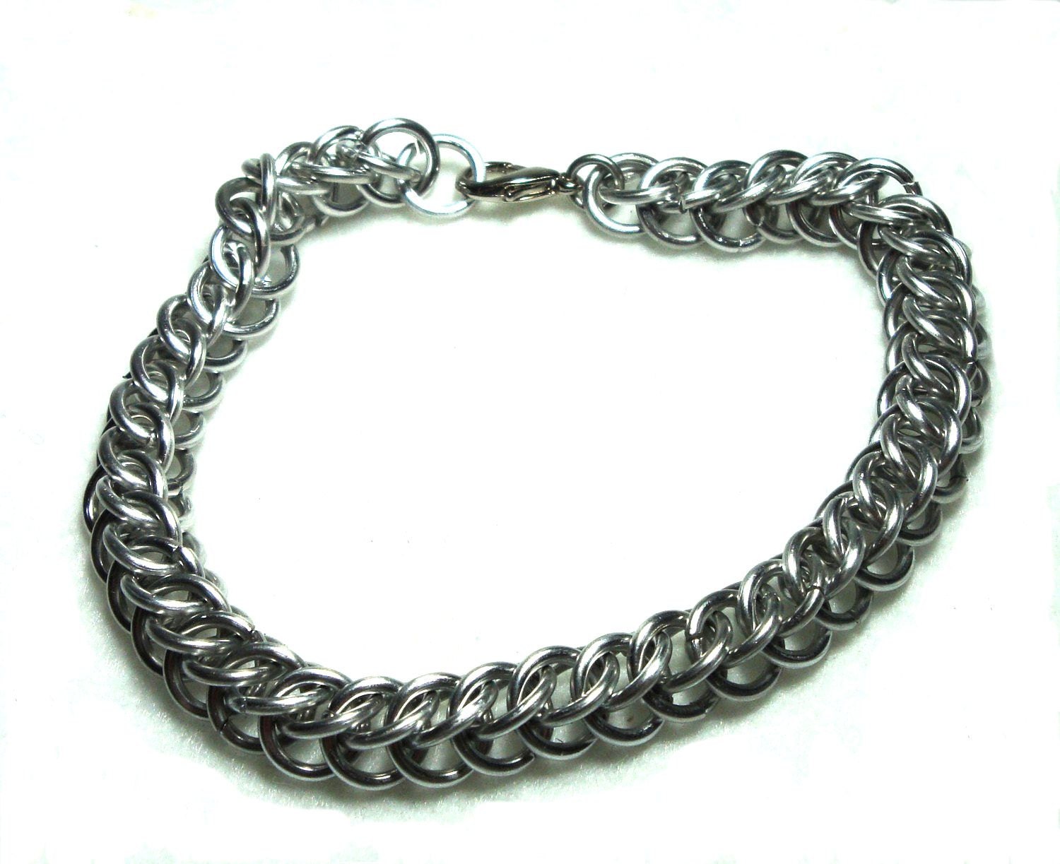Chainmaille Jewellery, Silver Aluminum Half Persian Chainmail Bracelet