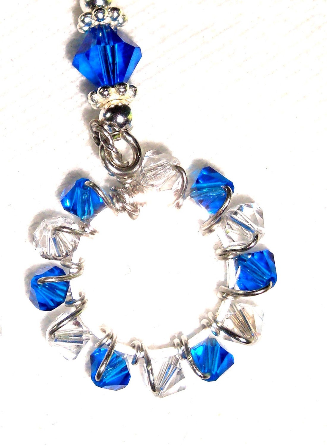 Wire Crystal Earrings, Circular, Blue & Crystal Swarovski Crystals