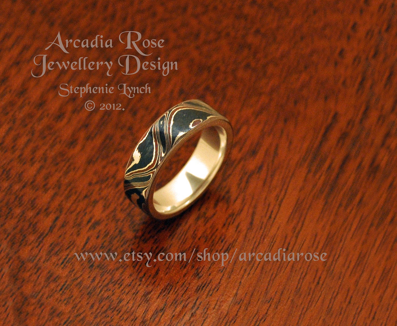 SALE - Mokume Gane - Size 7 3/4. (U.S.) Size P 1/2.  Wave Double Ring/Sterling Silver Liner by Stephenie Lynch.