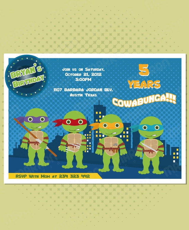 Teenage Mutant Ninja Turtles Birthday Party Supplies on Teenage Mutant Ninja Turtles Inspir Ed Birthday Custom Invitation 5x7