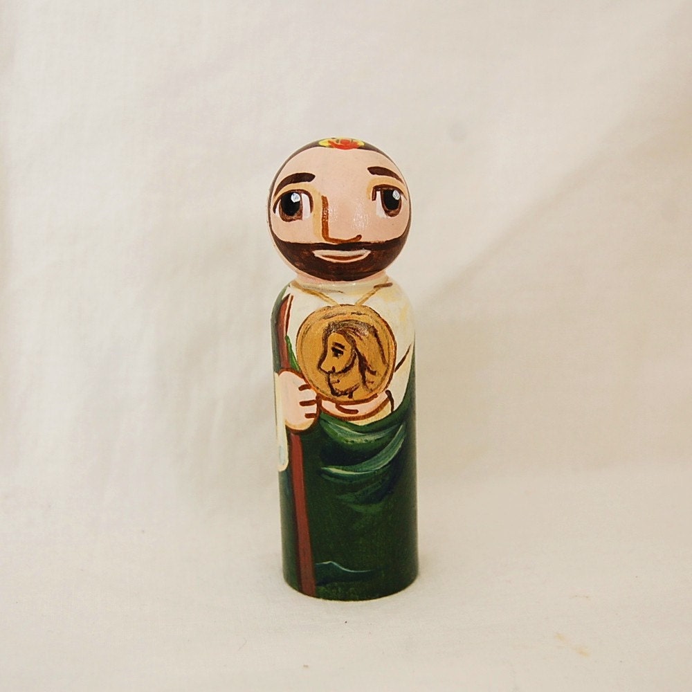 Saint Jude Thaddeus Catholic Saint Doll - Wooden Toy - Made to Order