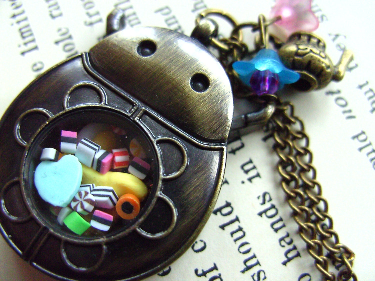 Sweet, ladybird, Ladybug, necklace, miniature, candy, by NewellsJewels on etsy