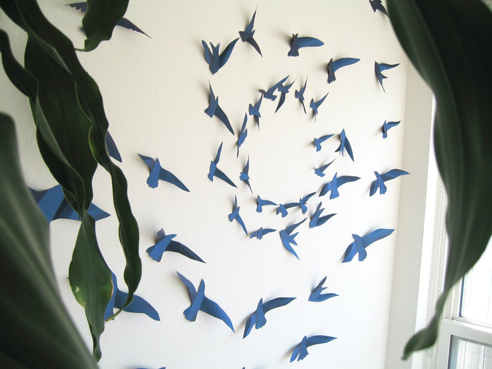 3D 45 Metallic Navy Blue Paper Birds, 3D Wall Art, Nursery, Boys Room Decor, Event, Wedding, Party, Black, Handmade by Simplychiclily Etsy