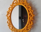 Fairy Princess Mirror - Ornate Vintage Frame in Marigold Yellow - 13 by 10 inches