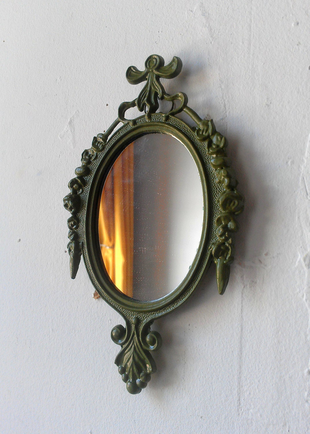 Small Mirror in Vintage Avocado Green Frame - Revived Vintage