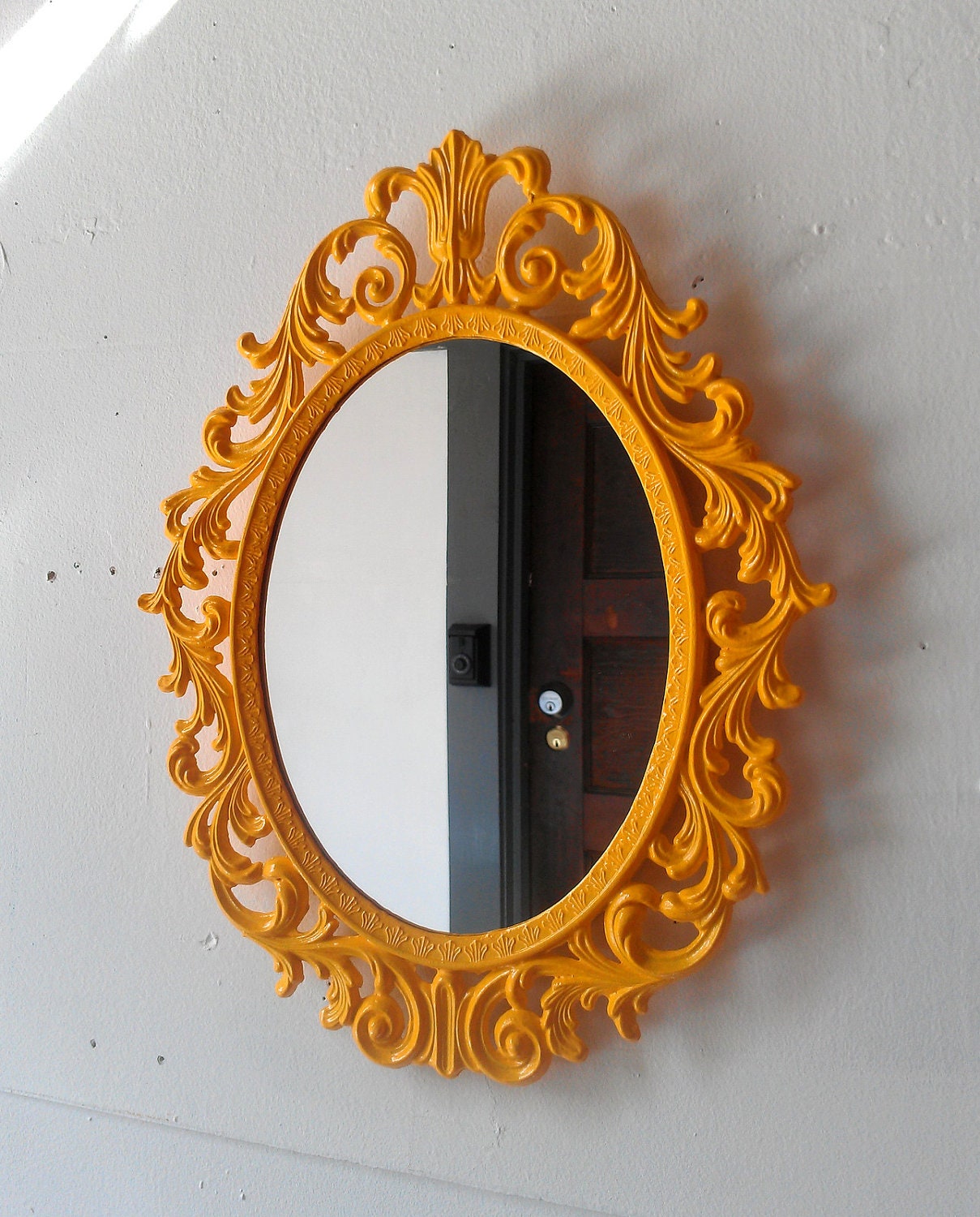 Fairy Princess Mirror - Ornate Vintage Frame in Marigold Yellow - 13 by 10 inches
