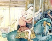 Carousel Ride - merry go round horse carnival drawing fair print children room decor baby childhood magic amusement park wall art for kids