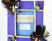 Decorated Picture frame purple butterflies and feathers
