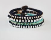 Rhinestone Brass and Leather Bracelet - Stacking Friendship Bracelet